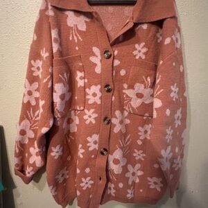 Floral Button-Up Cardigan - Pink and Cream